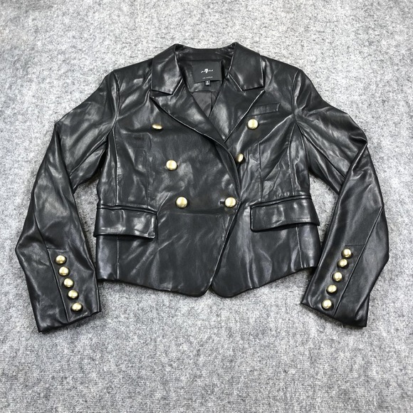 7 For All Mankind Jackets & Blazers - 7 For All Mankind Blazer Womens M Black Faux Leather Double Breasted Military